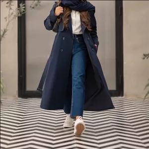 بارونی بلند جنس تی سی تکرنگ سرمه ای از سایز 38 تا 48