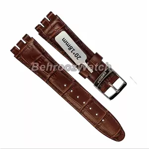 بند ساعت سواچ چرم قهوه ای سایز  18-20
