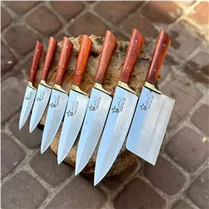 ست چاقو حرفه ای آشپزی دسته چوب پادوک برزیلی ضد زنگ جهیزیه عروس دارای ساطور و 6عدد چاقو بسیار تیز و عالی