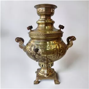 سماور 6 لیتری برنجی قلم آنتیک ذغالی ( سماور6شش لیتری برنجی زغالی ) برند درجه یک الوند