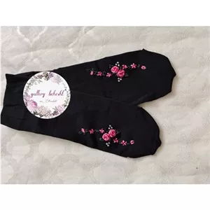 جوراب ساپورتی گلدوزی طرح دوگل صورتی زرشکی نگین دار