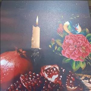 جعبه چوبی پذیرایی کادویی چای دمنوش خشکبار میوه خشک طرح دار یلدایی طرح انار دکوپاژ 12 خانه مدل L  کد 119