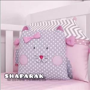 کوسن و گارد تخت فانتزی پارچه ای طرح پیشی،  سایز 35 در 30 سانت دوخت عالی و باکیفیت تمیز و چشم نواز