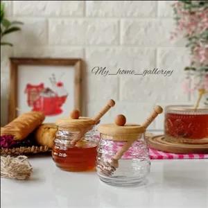 عسلخوری  پیرکس درب و قاشق چوبی عسل خوری ، جاعسلی 