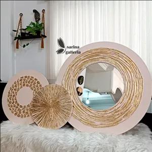 تابلو آیینه سه تیکه تمام برجسته ورق طلا کاری تمام کار دست اجرا از سارینا گالری