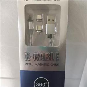 سیم شارژر موبایل مگنتی سه کاره اندروید ، تایپ سی و آیفون چراغ دار