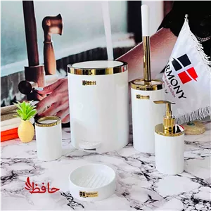 ست سرویس بهداشتی هارمونی مدل روشا سفید طلایی (پسکرایه)