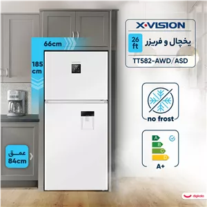 یخچال فریزر 26 فوت ایکس ویژن مدل TT582-AWDAS ، دارای آبسردکن و یخساز نیمه اتوماتیک، با ارتفاع 185، پهنای 66 و عمق 84 ...