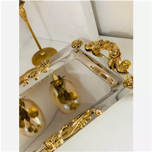 سینی دسته طلا نگار مستطیل گلستان کد419