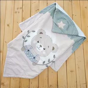 پتو نوزادی کلاه دار مخمل داخل خز سایز بزرگ خرس سبز سفید برفی