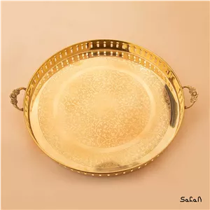 سینی مهمان برنجی طلایی هندی دسته دار سایز 3