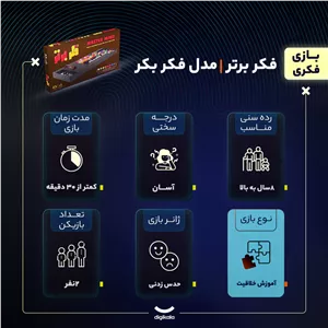 بازی فکری حدس زدنی مدل فکر بکر متشکل از صفحه بازی و دیواره مخفیکننده، با 192 مهره رنگی و 60 مهره کوچک سفید و سیاه، من...
