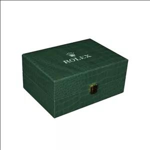 جعبه ساعت تک خانه با روکش گالینگور قفل دار طرح رولکس یشمی داخل کرم کد TW-2616