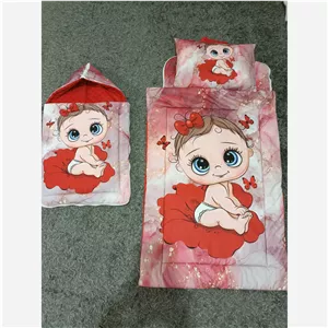 ست رخت خواب مسافرتی نوزاد و قنداق فرنگی یا کیسه خواب نوزاد بی بی قرمز 0 تا 2 سال