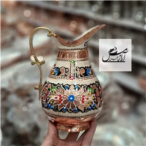 پارچ مسی نقره کوب الماس تراش میناکاری اردکی