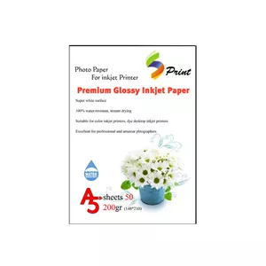 کاغذ عکس اس پرینت مدل پریمیوم گلاسه 200 گرم PG200 سایز A5 بسته 50 عددی