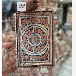 سینی مسی نقره و مینا مستطیل دسته و پایه دار نانو نقره کوب میناکاری الماس تراش 4 گوش  