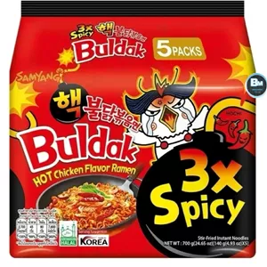 بسته 5 عددی نودل کره ای بولداک سامیانگ با طعم مرغ تند 3 ایکس اسپایسی Packs Samyang Buldak 3x Spicy Hot 
