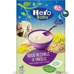 سرلاک 8 غله و رازیانه مخصوص شب هیرو بیبی Hero Baby Cereal 8 cereal  Rezeneli  With Milk