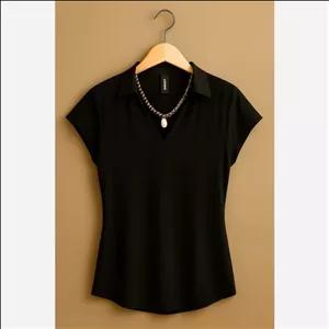  شومیز تاپ مشکی زنانه مجلسی یقه دار 