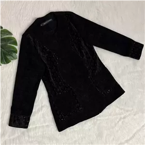 کت مزونی مخمل یقه گرد خرجکار هندی جیب دار