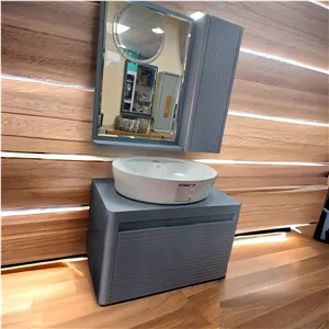 روشویی کابینتی طوسی بامبو فول ست سایز 70در 40  همراه با آینه و باکس 
