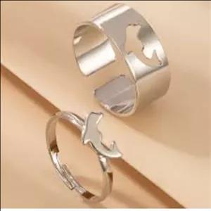 انگشتر کاپل دلفین دو عددی نقره ای 