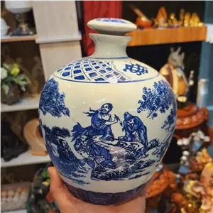 گلدان دکوری ژاپنی بانکه چینی گلدان عتیقه  جینجرجار قلم ابی گلدان چینی قدیمی گلدان ژاپنی چینی قلم ابی بطری قلم ابی اصل