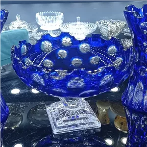 میوه خوری کریستال دوپوست آبی دست ساز برند بوهمیا Bohemia crystal  