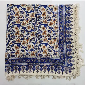 سفره قلمکاری آبی زمینه سفید طرح باغ انگور سایزبندی 