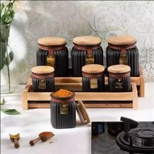 پاسماوری 7 تکه مشکی لوکس با استند بامبو 