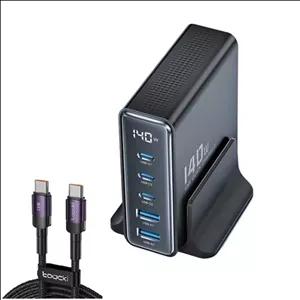 شارژر رومیزی 140 وات 5 پورت توکی مدل TCT140-22 به همراه کابل USB-C به طول 2 متر