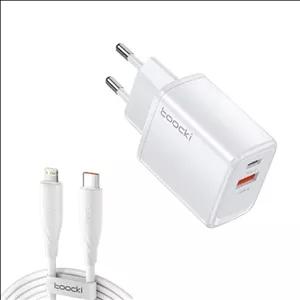 شارژر دیواری 20 وات دو پورت توکی مدل JT-P20F به همراه کابل تبدیل USB-C به لایتنینگ