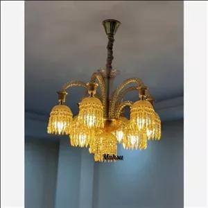 لوستر باکارات 8شعله لاله واژگون عسلی و شامپاینی.باکارا8شاخه لاله واژگون 