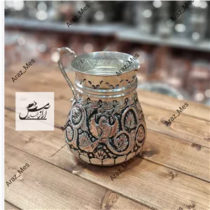 پارچ مسی قلم زنی شده الماس تراش نانو سفید نقره ای  