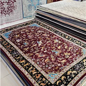 فرش ماشینی نخ ابریشم طرح شکارگاه،ارغوانی31