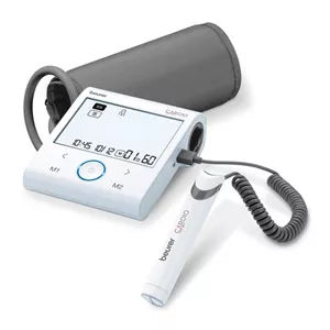 فشارسنج بازویی دیجیتال بیورر مدل BM96 با صفحه نمایش XL و نور پسزمینه سفید، تشخیص آریتمی پیشرفته، شاخص ریسک، حافظه دو ...