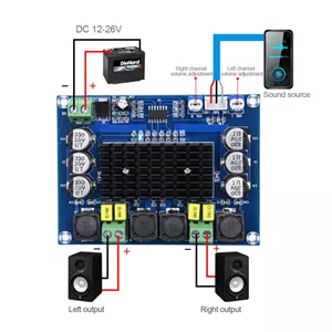 Stereo Audio Amplifier Module XH-M543 2x120W 12-26V TPA3116D2 90% SNR 100dB