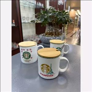 ماگ استارباکس قاشق دار درب بامبو(400میلی لیتر)