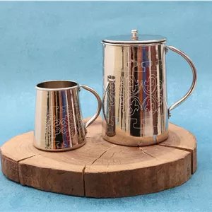پارچ طرح دار مسی درب دار با آبکاری کروم