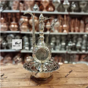 آفتابه لگن مسی تخت کروم آفتابه و لگن نقره ای سفید طرح دار  زنجان 