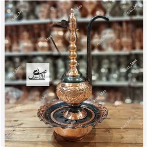 آفتابه لگن مسی توپی نانو قلم سیاه قلم آفتابه و لگن طرح دار دو رنگ  زنجان 