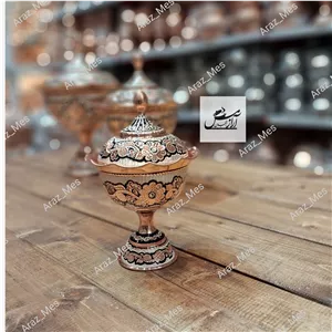 قندان مسی نقره کوب پایه دار نانو درجه یک الماس تراش