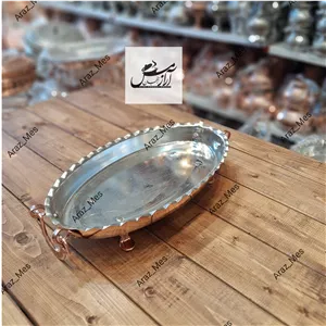 مرغ خوری مسی بیضی سایز یک (قطر35) دسته و پایه مسی