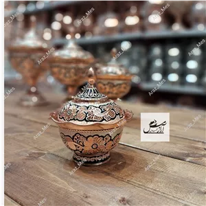 قندان مسی نقره کوب بدون پایه درجه یک الماس تراش