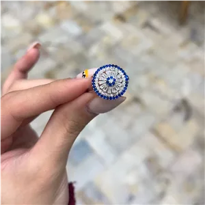 انگشتر جواهر تمام نقره مدل چشم نظر گرد 