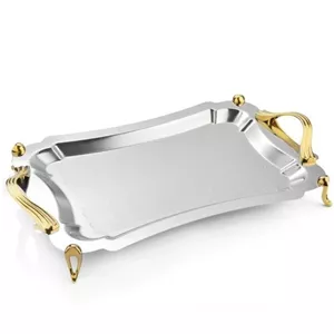سینی مستطیل متوسط دالبر دسته طلایی Waveساده پایه دار ریور کد BG7137