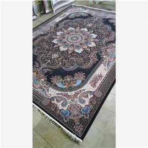 فرش 700 شانه ورژن نسترن سرمه ای یک متری گرد هشت رنگ خامه بافان تراکم 2100هیدست شده بدون پرزدهی و ضد حساسیت پس کرایه