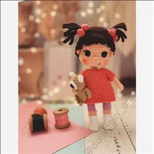 عروسک بافتنی دختر، بو شخصیت کارتونی مایک و سالیوان، 26سانتی متر،دخترانه،بافتی تمیز و حرفه ای