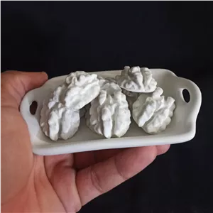 سینی تزیینی گردویی ، سینی دسته دار با مغز گردو جنس سنگ مصنوعی ، سینی مجسمه گردو سنگی، بیس سینی و گردو